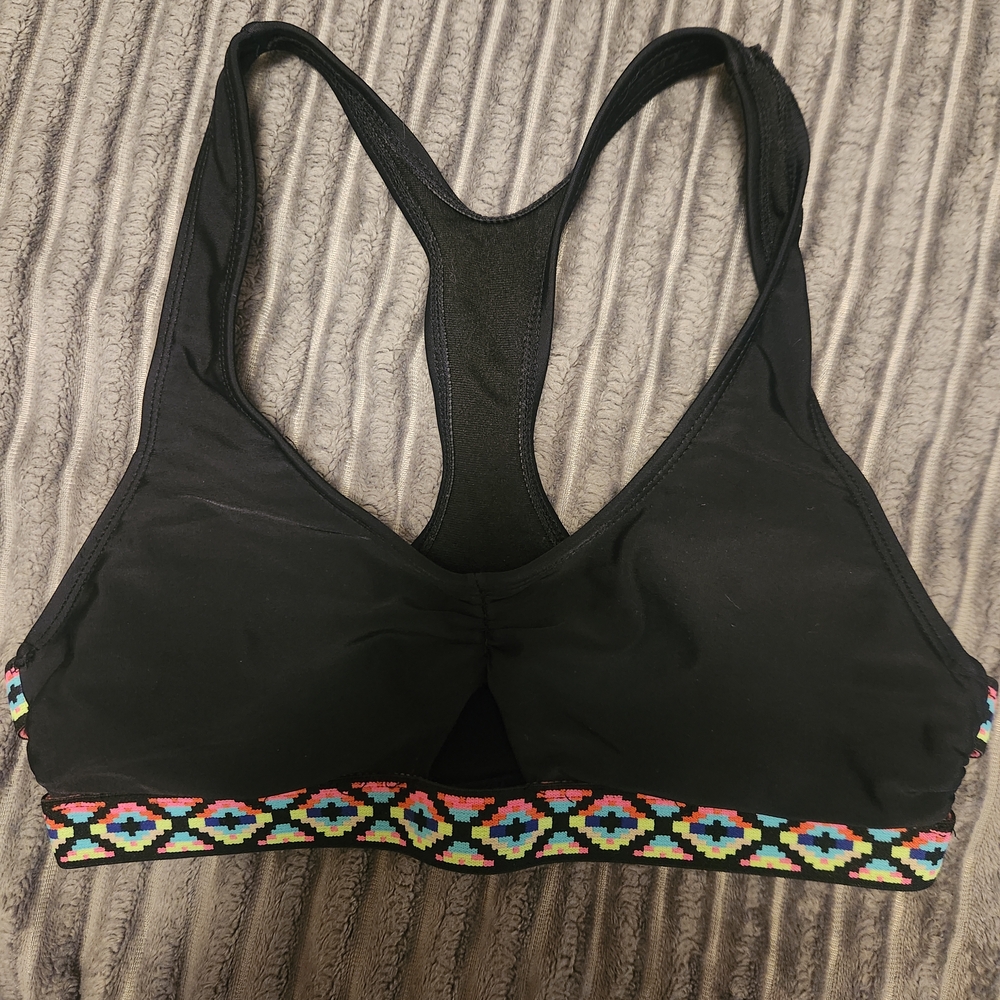Xhilaration Black Sports Bra with Geometric Trim Size Small